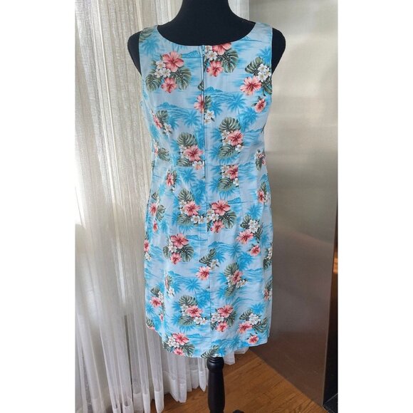 Vintage 80s dress, blue floral, sleeveless, Hilo Hatties Hawaiian original - Picture 4 of 9